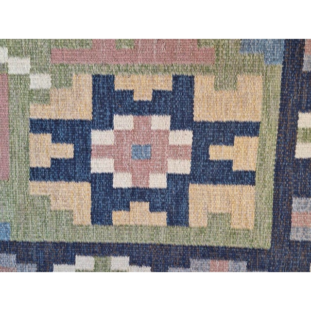 Mid-Century Modern Mid-Century Swedish Wool Flatweave Rug with Geometric Design For Sale - Image 3 of 12