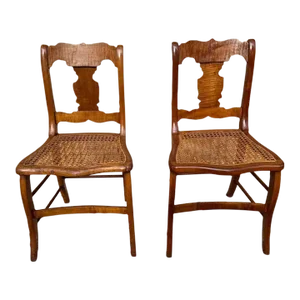 Pair of Antique Tiger Maple Cane Seat Side Chairs