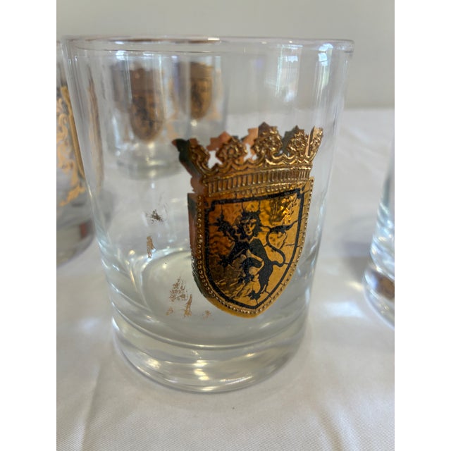 Vintage Gold Heraldic Crest Lowball Glasses, Set of 8 For Sale - Image 11 of 11