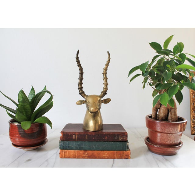 Vintage brass antelope sculpture. Made in Taiwan R.O.C. Patina.