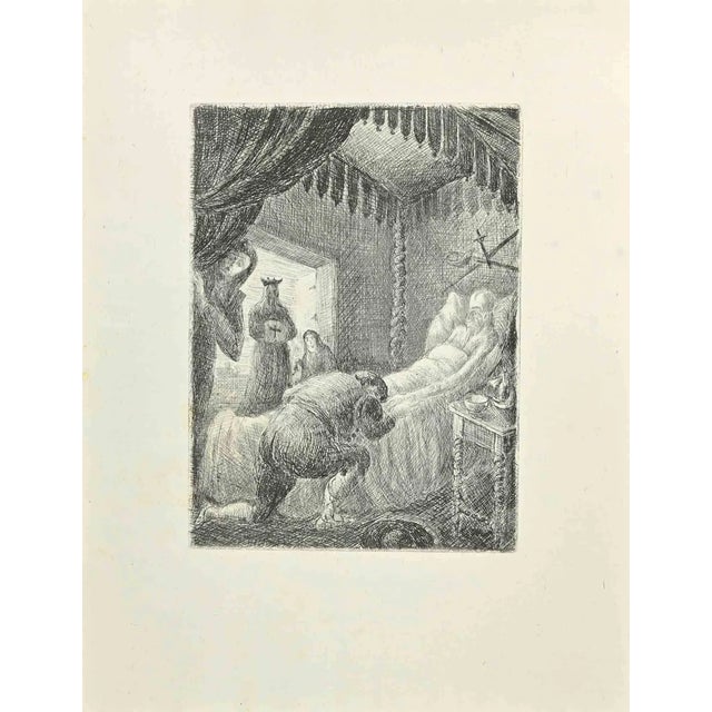 Wladyslaw Jahl, Don Quixote on his Deathbed, Etching, 1951 For Sale