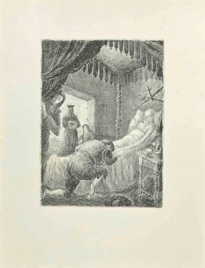 Wladyslaw Jahl, Don Quixote on his Deathbed, Etching, 1951