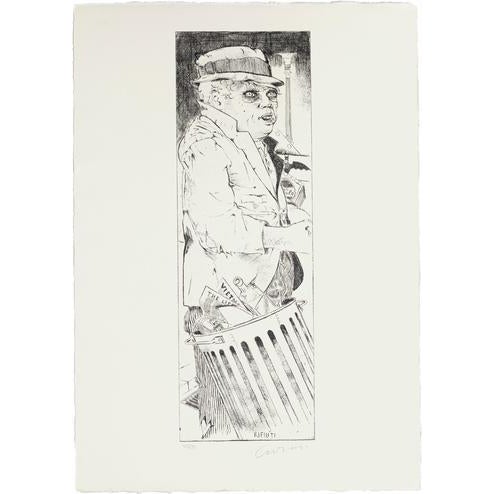 1980s Bruno Caruso, Trash, Original Black and White Etching on Paper, 1980s For Sale - Image 5 of 5