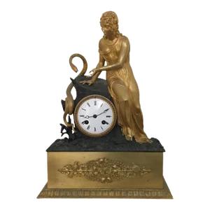 Antique Early 19th Century French Empire Gilt & Patinated Bronze Figural Mantel Clock Depicting Eve With a Serpent