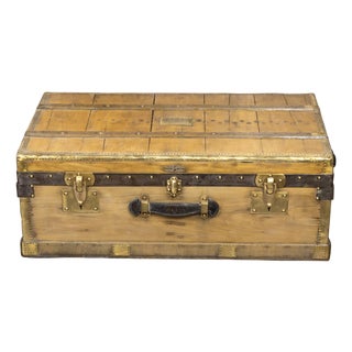 French 1930s Lavolaille Pine Trunk with Maker's Label and Monogram For Sale
