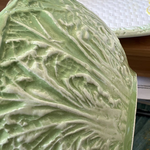 Vintage Shafford “Lemons & Cabbage” Majolica Serving Platter With Bowl For Sale - Image 4 of 6