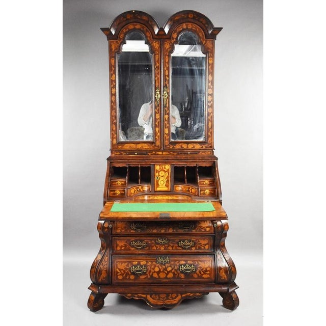 Antique Dutch Marquetry Bureau Bookcase, 1920 For Sale - Image 4 of 14