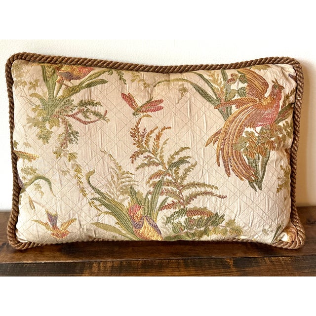 Cream 1990s Lumbar Pillow With Birds and Rope Trim For Sale - Image 8 of 8