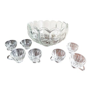 Antique L E Smith Old Dominion Crystal Punch Bowl With 7 cups - 8 pcs For Sale