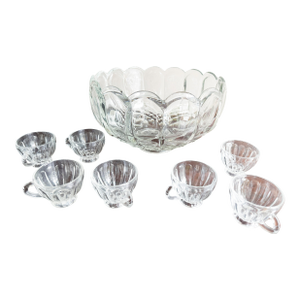 Antique L E Smith Old Dominion Crystal Punch Bowl With 7 cups - 8 pcs