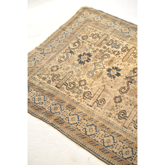 Antique Caucasian Prepidil with Ram Horns in Beige & Navy Rug 4 x 5 For Sale - Image 10 of 13
