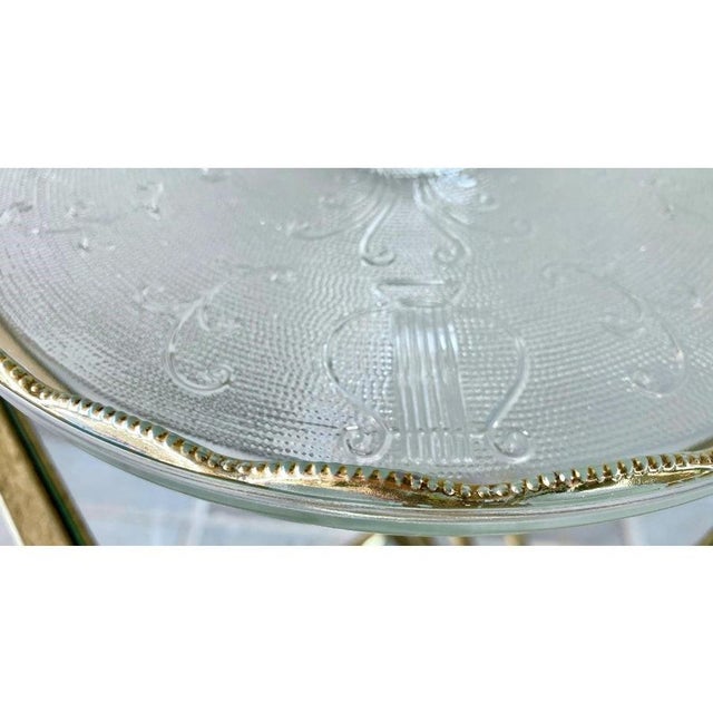 Glass Circa 1950 Whimsical “Harp” Scalloped Gilt Edge Pedestal Cake Stand by Jeannette Glass For Sale - Image 7 of 18