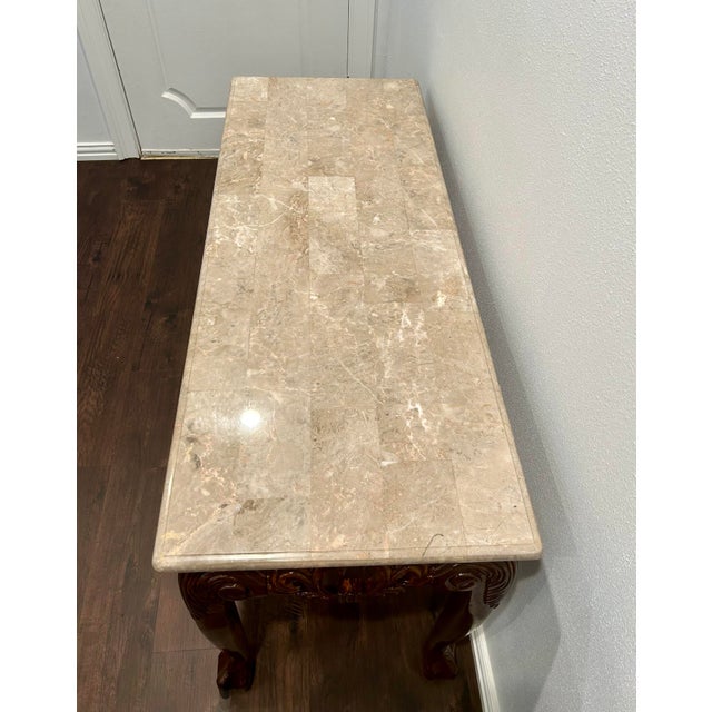 VTG Chippendale Style Carved Wood and Marble Console Table For Sale - Image 4 of 11