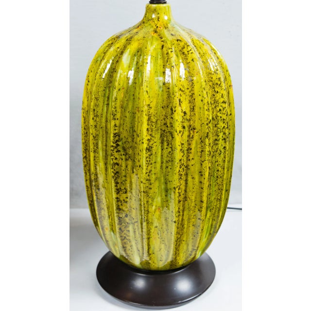 Mid-Century Modern Large Italian Melon Form Ceramic Lamps, Circa 1960 - a Pair For Sale - Image 3 of 11