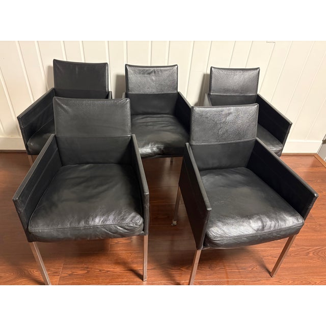 Black Set of 5 Karl Friedrich Forster “Texas” Leather Dining Armchairs For Sale - Image 8 of 8