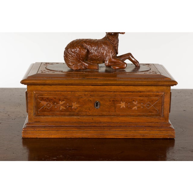 Wood 19th Century English Oak Decorative Box with Dog Carving For Sale - Image 7 of 12