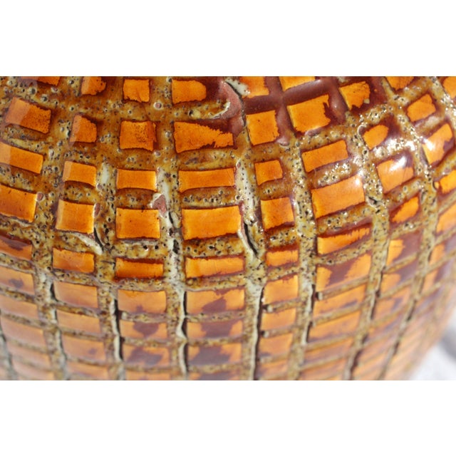 Very large Midcentury Modern or Brutalist table lamp in an ochre yellow or mustard ceramic. Well made in a mosaic grid...