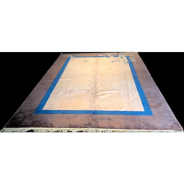 1930s Vintage Tan & Purplish Mauve Art Deco Chinese Rug For Sale - Image 4 of 8