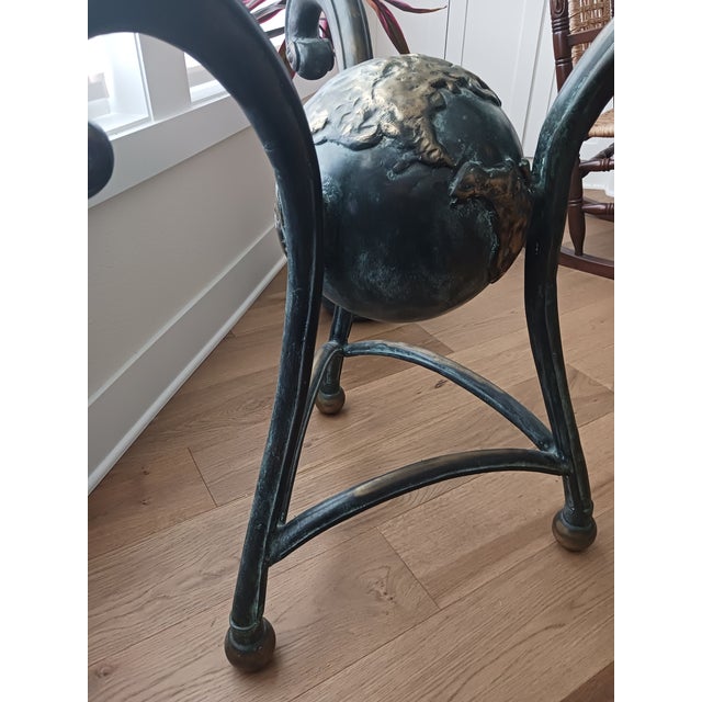 La Barge Mid-Century La Barge Bronze & Verdigris Globe Tripod Accent Table For Sale - Image 4 of 4