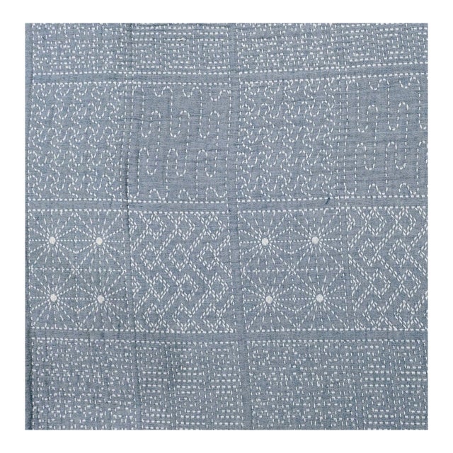 Vintage Japanese Hand-Stitched Lined Sashiko Indigo Cotton Fabric - 6.5 Yards For Sale