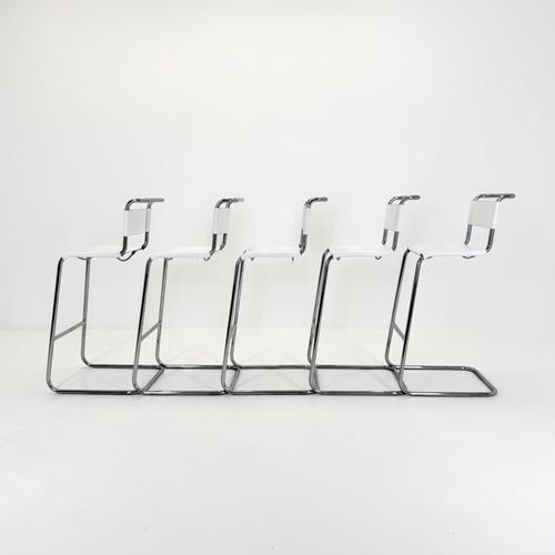 Bauhaus S39 L Bar Stool in White Vegetal Leather and Chrome by Mart Stam for Thonet, Germany, 1970s For Sale - Image 9 of 16