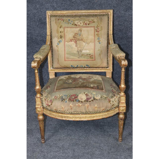 Wood Single 19th Century French Louis XVI Style Giltwood Aubusson Armchair For Sale - Image 7 of 14
