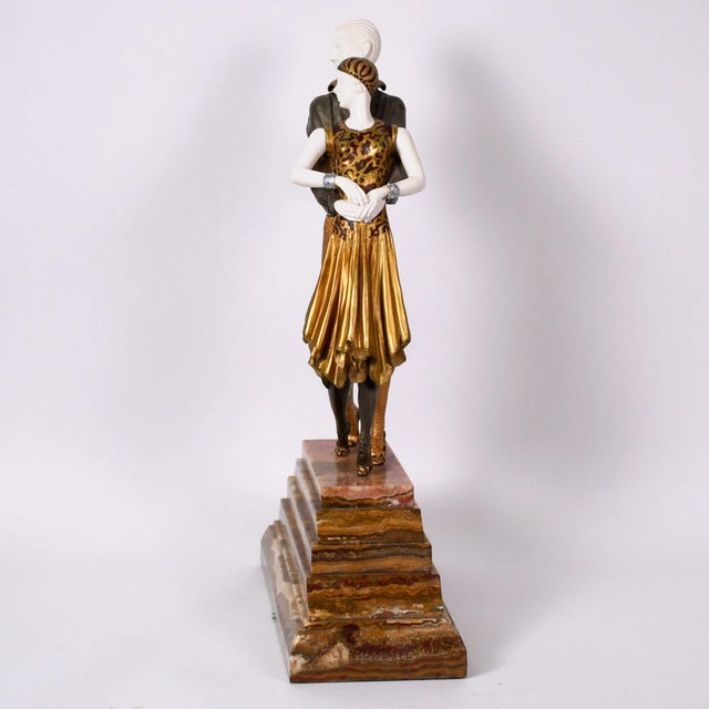 Art Deco Elegant Dancing Couple Sculpture on Polished Marble Base – Classic Figural Art Statue For Sale - Image 3 of 14