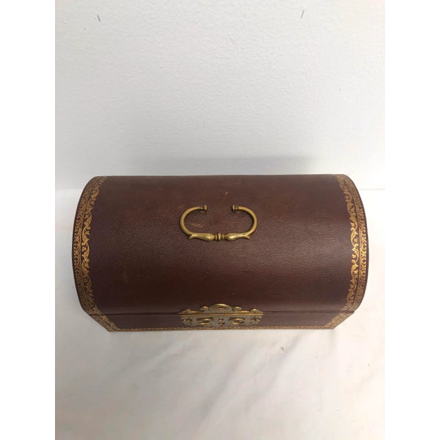 Circa 1950 Italian leather dome-top box with brass hardware.