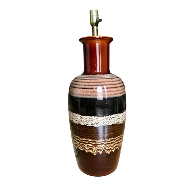Make a statement with this large mid-century modern lamp that is in excellent condition. The earth tone stripes of drippy...