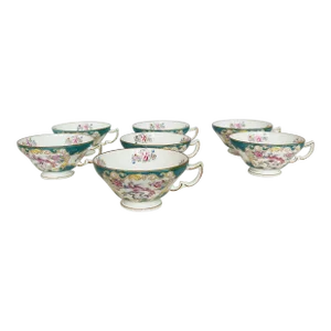 Antique Minton Turquoise Cockatrice Pedestal Coffee Cup Set of 7
