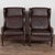 Pair, mid-century modern wingback arm chairs from Denmark. Vintage dark brown leather with loose seat and back zipper...