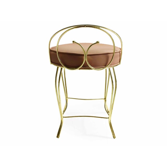 Mid 20th Century Hollywood Regency George Koch Gold and Mauve Vanity Stool Chair For Sale - Image 6 of 14