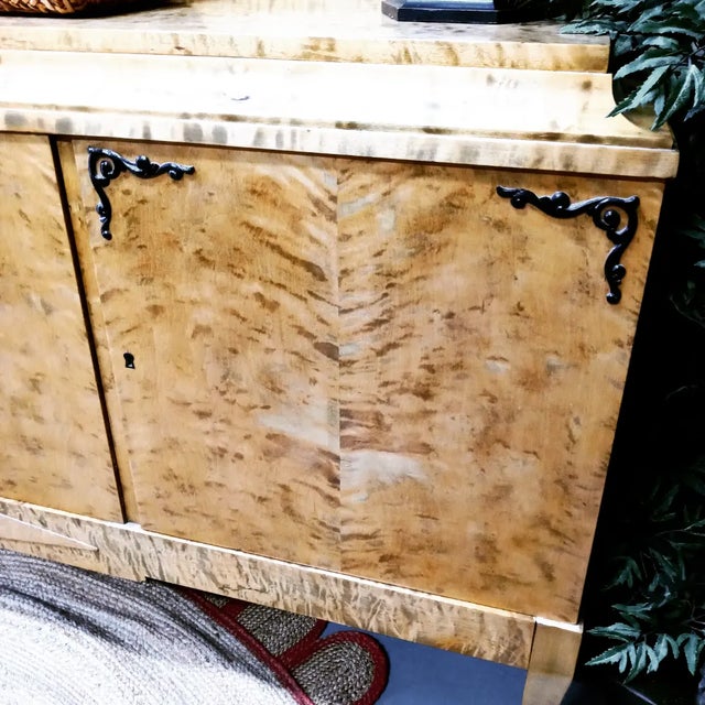 Vintage Large Tiger Wood 3 Compartment Honey Colored Storage Buffet