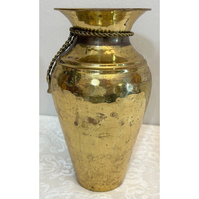 Brass Vintage Italian Hollywood Regency Style Hammered Brass Tassel Vase For Sale - Image 8 of 12