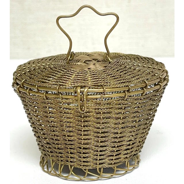 19th Century 19th Century Napoleon III Woven Gilt Bronze Handled Basket, Weave Table Box For Sale - Image 5 of 13