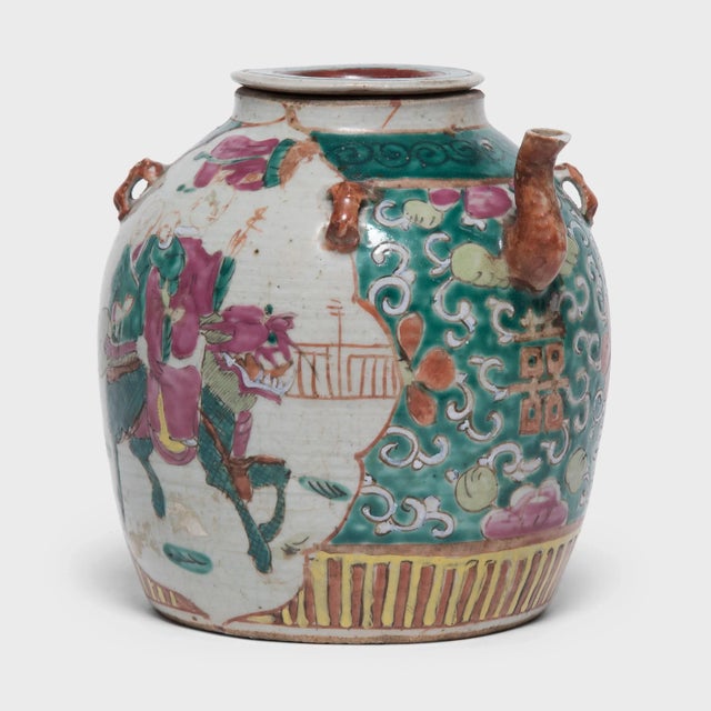 Antique Chinese Enamelware Teapot With Mythical Qilin For Sale - Image 4 of 11