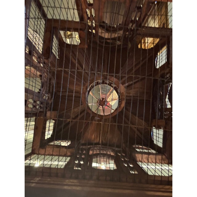 Antique Handcrafted Walnut Cathedral Bird Cage With Architectural Spire For Sale - Image 4 of 12