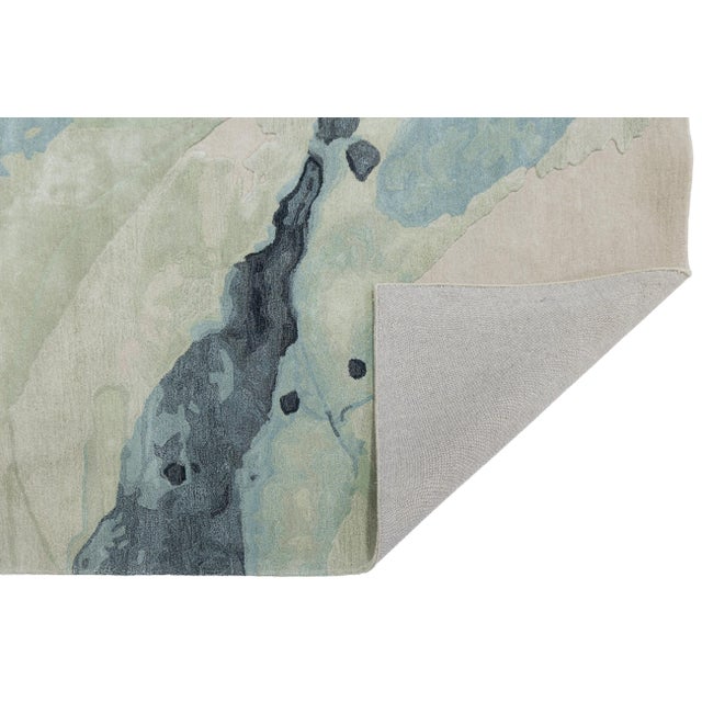Abstract Fluidity - Modern Hand-Tufted Wool and Viscose Rug in Sage & Slate 8x10 For Sale In New York - Image 6 of 10