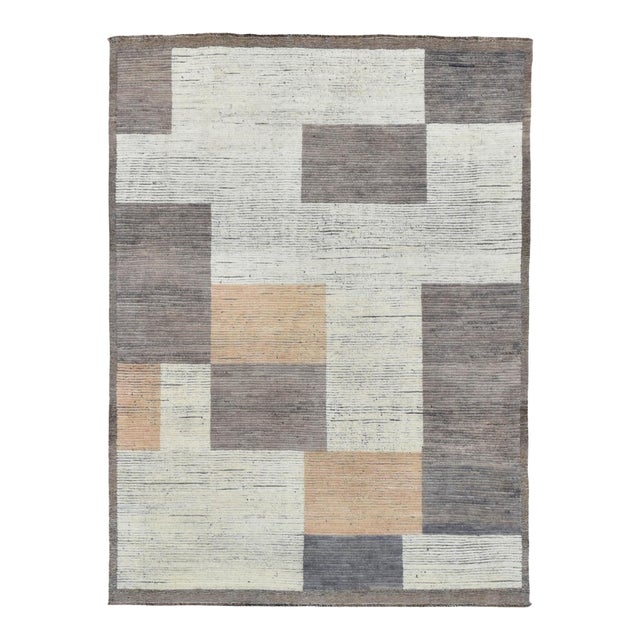 Taupe & Neutral Modern Wool Rug For Sale
