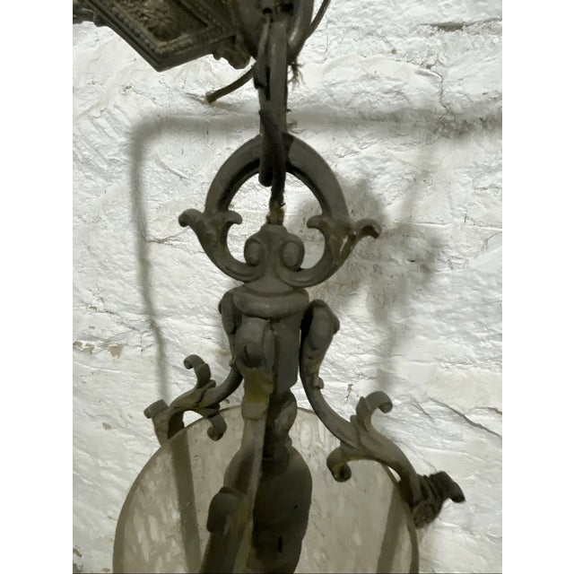 Antique Louis XVI / Regency Style Crackle Glass Hanging Lantern For Sale - Image 4 of 8