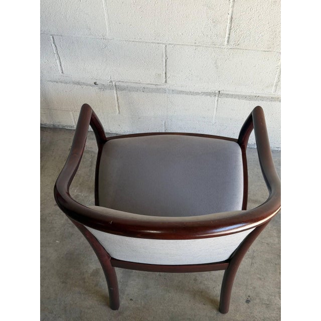 Gray Grey Upholstered Barrel Armchairs Pair With Dark Wood Frames Vintage 1980s For Sale - Image 8 of 9