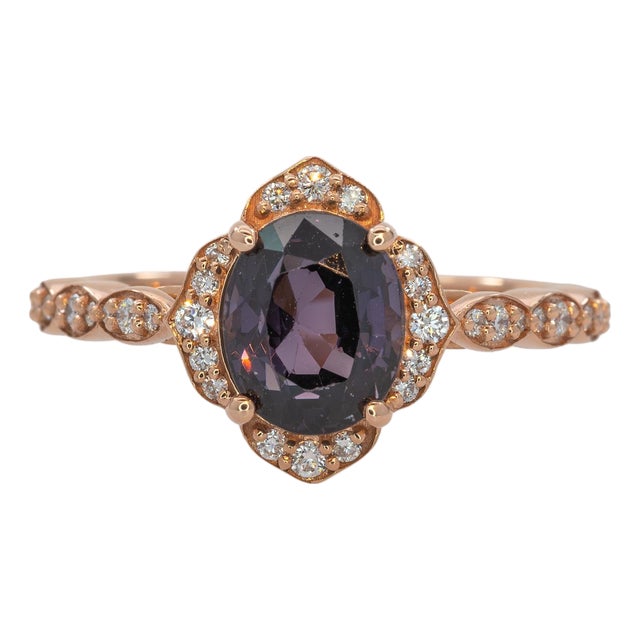 2Ct Purple Spinel Ring in Solid 14k Gold With Earth Mined Diamond Accents, Size 6.75 For Sale