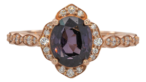 2Ct Purple Spinel Ring in Solid 14k Gold With Earth Mined Diamond Accents, Size 6.75