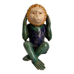 Hear No Evil Monkey Majolica Style Ceramic Sculpture