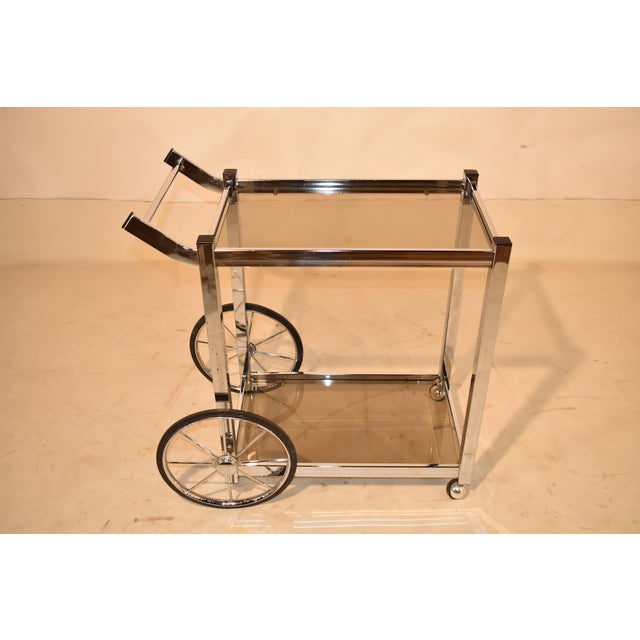Mid-Century Chrome and Smoked Glass Two Tier Rolling Bar Cart For Sale - Image 12 of 12