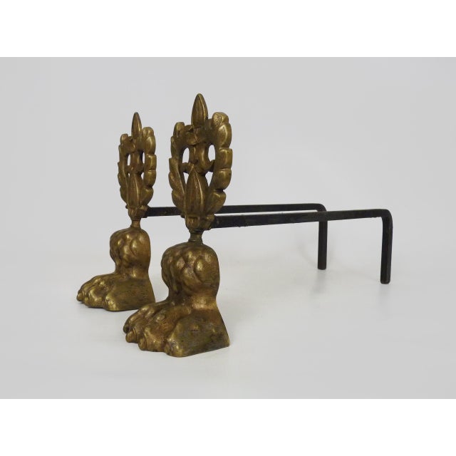 Traditional Early 20th Century Bronze Andirons with Lions Paw Feet For Sale - Image 3 of 9