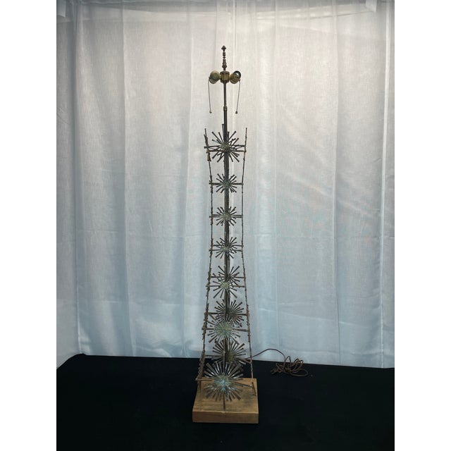 In the style of or possibly by Paul Evans this MAGNIFICENT TOWER STRUCTURE! IRON, BRASS, BRONZE & WOOD BASE CIRCA 1956...