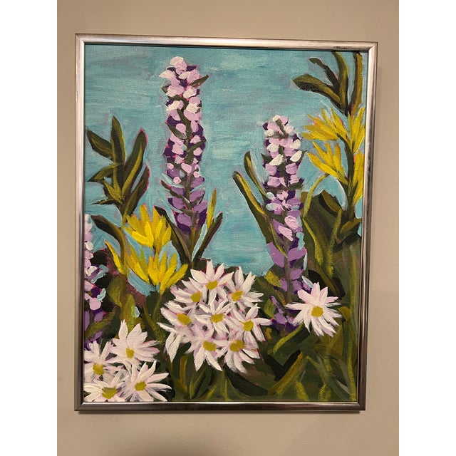 2020s Modern Wild Floral Bloom, Acrylic Paint on Canvas, “Lupin’ With Daisies 2,” Signed & Dated on Verso For Sale - Image 5 of 5