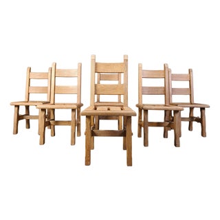 Vintage Brutalist Oak Dining Chairs, 1960s, Set of 6 For Sale