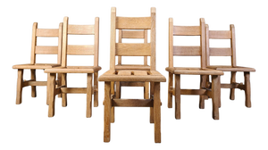 Vintage Brutalist Oak Dining Chairs, 1960s, Set of 6